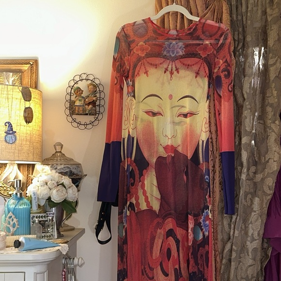 Vivienne Tam long mesh 90’s Y2K Buddha Kiss Dress - Picture 3 of 12